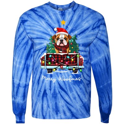 Bulldog Christmas Dog Truck Plaid Funny Xmas Tree Gift Tie-Dye Long Sleeve Shirt