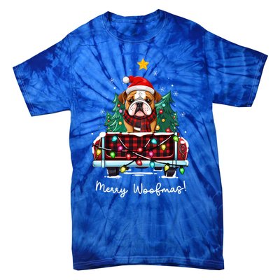 Bulldog Christmas Dog Truck Plaid Funny Xmas Tree Gift Tie-Dye T-Shirt