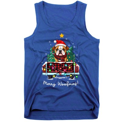 Bulldog Christmas Dog Truck Plaid Funny Xmas Tree Gift Tank Top