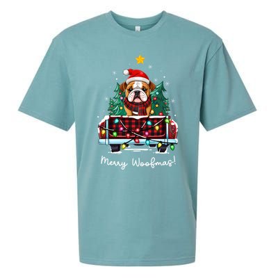 Bulldog Christmas Dog Truck Plaid Funny Xmas Tree Gift Sueded Cloud Jersey T-Shirt