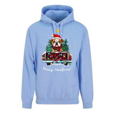 Bulldog Christmas Dog Truck Plaid Funny Xmas Tree Gift Unisex Surf Hoodie