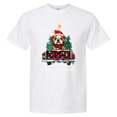 Bulldog Christmas Dog Truck Plaid Funny Xmas Tree Gift Garment-Dyed Heavyweight T-Shirt