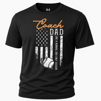 Baseball Coach Dad Like A Normal Dad Only Cooler USA Flag Cooling Performance Crew T-Shirt