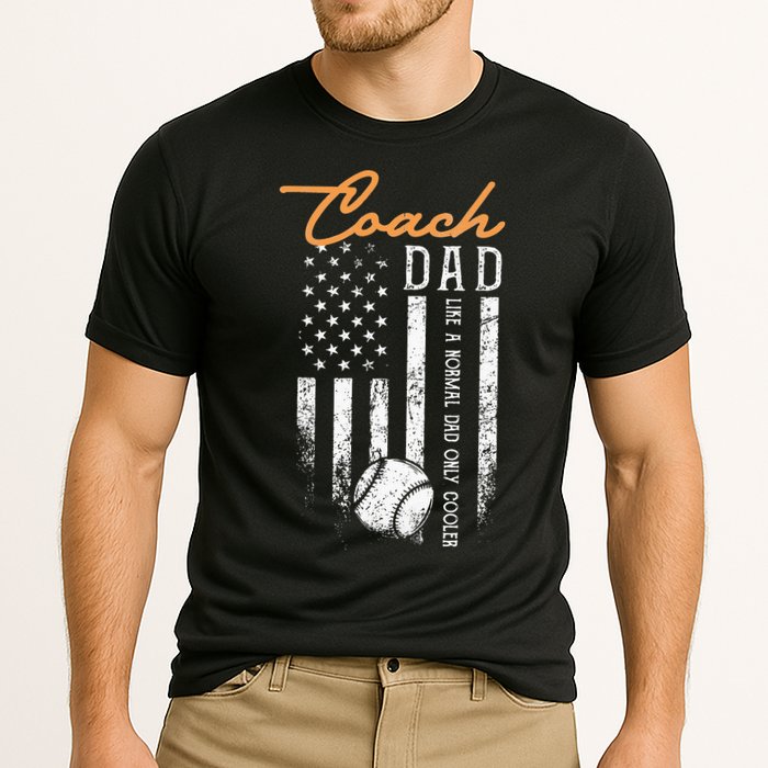 Baseball Coach Dad Like A Normal Dad Only Cooler USA Flag Cooling Performance Crew T-Shirt