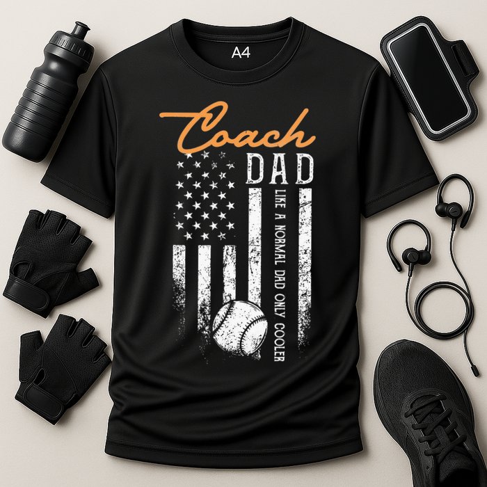 Baseball Coach Dad Like A Normal Dad Only Cooler USA Flag Cooling Performance Crew T-Shirt
