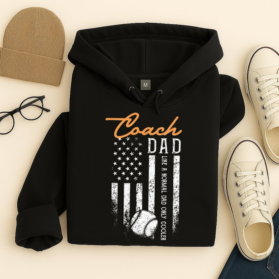 Baseball Coach Dad Like A Normal Dad Only Cooler USA Flag Hoodie