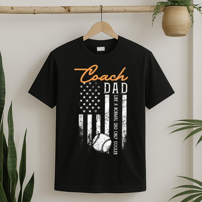 Baseball Coach Dad Like A Normal Dad Only Cooler USA Flag T-Shirt