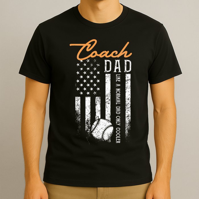 Baseball Coach Dad Like A Normal Dad Only Cooler USA Flag T-Shirt