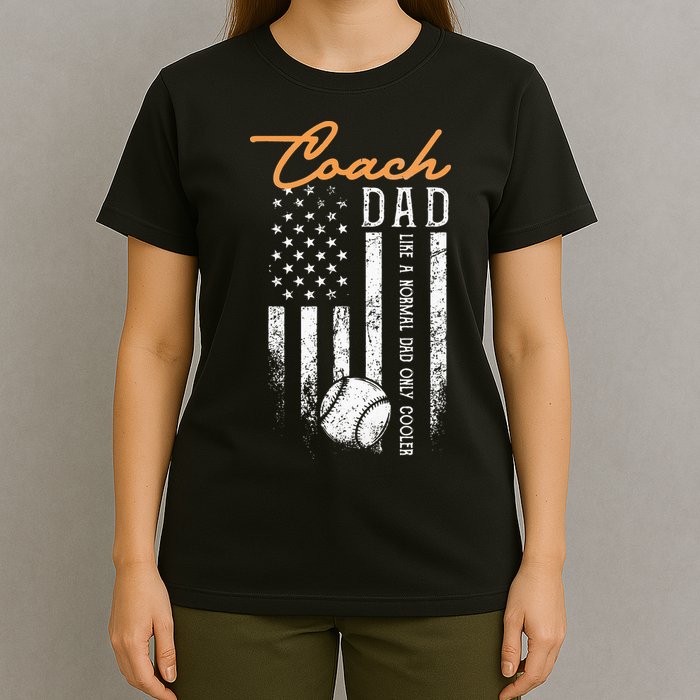 Baseball Coach Dad Like A Normal Dad Only Cooler USA Flag T-Shirt