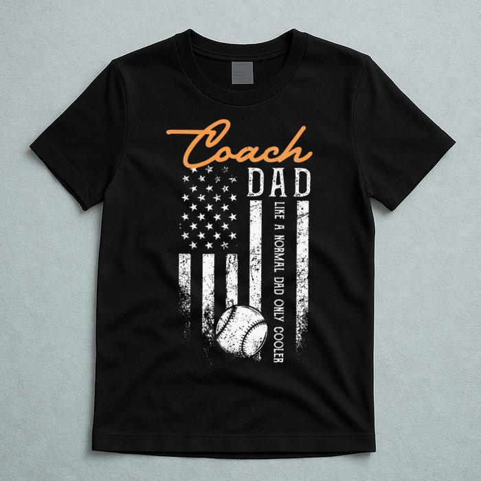 Baseball Coach Dad Like A Normal Dad Only Cooler USA Flag T-Shirt