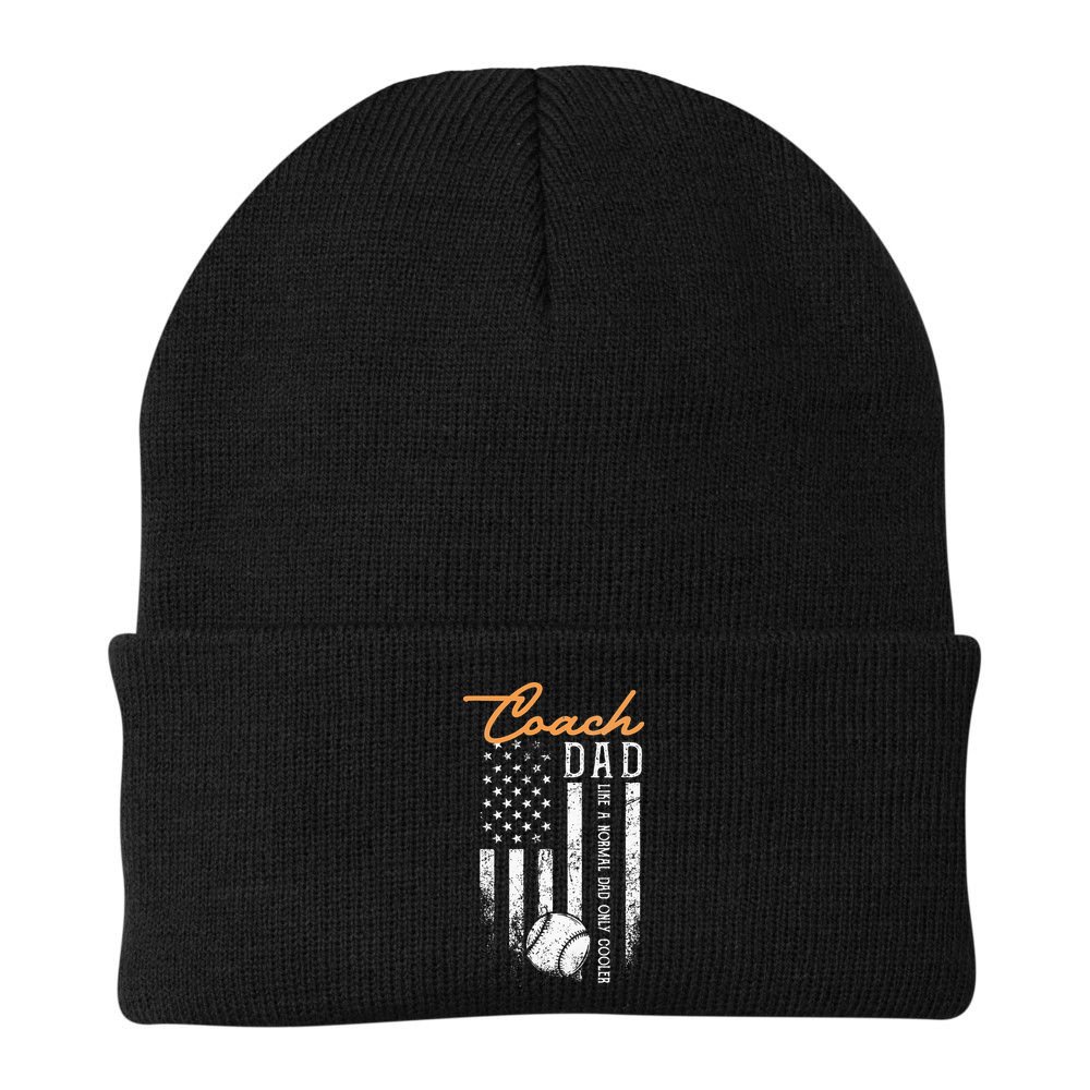 Baseball Coach Dad Like A Normal Dad Only Cooler USA Flag Beanie