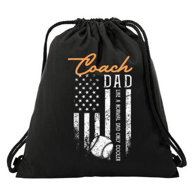Baseball Coach Dad Like A Normal Dad Only Cooler USA Flag Drawstring Bag
