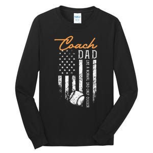 Baseball Coach Dad Like A Normal Dad Only Cooler USA Flag Tall Long Sleeve T-Shirt