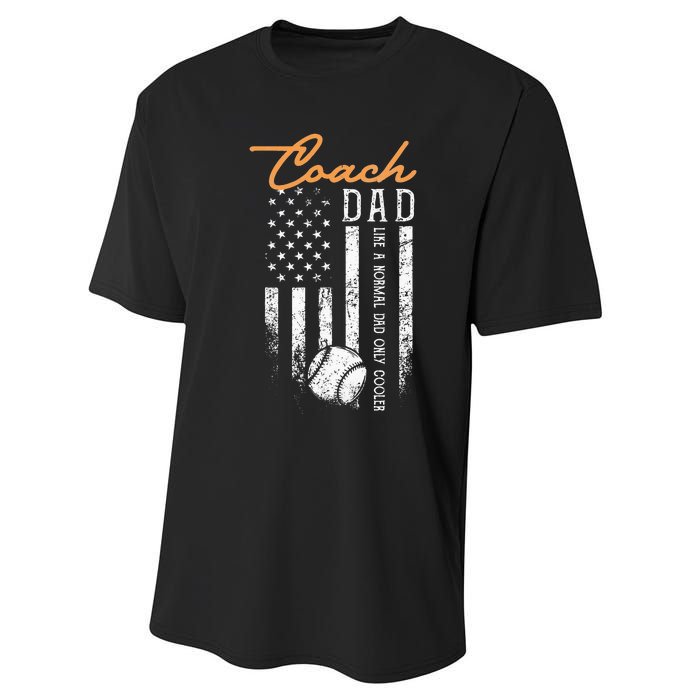 Baseball Coach Dad Like A Normal Dad Only Cooler USA Flag Performance Sprint T-Shirt