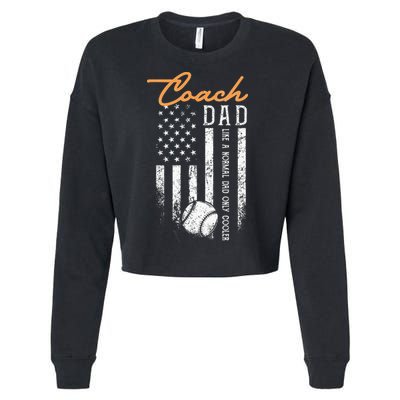 Baseball Coach Dad Like A Normal Dad Only Cooler USA Flag Cropped Pullover Crew