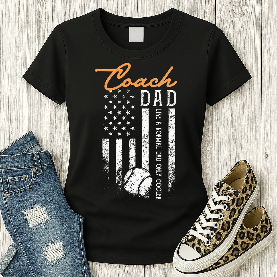 Baseball Coach Dad Like A Normal Dad Only Cooler USA Flag Womens T-Shirt