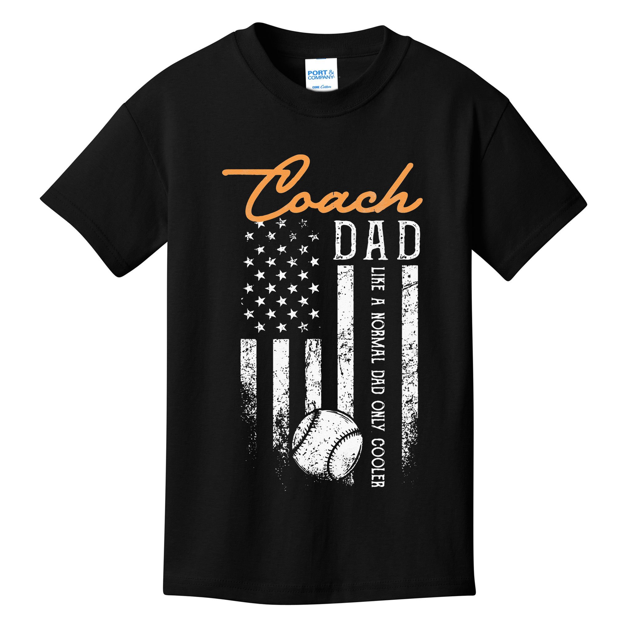 Baseball Coach Dad Like A Normal Dad Only Cooler USA Flag Kids T-Shirt