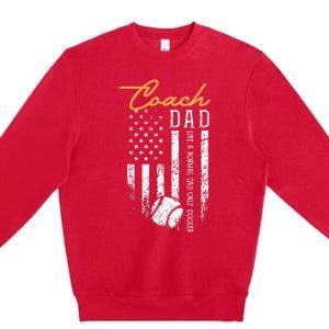 Baseball Coach Dad Like A Normal Dad Only Cooler USA Flag Premium Crewneck Sweatshirt