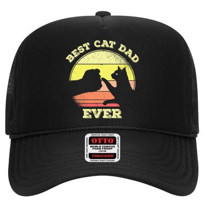 Best Cat Dad Ever Cute Cat Lover High Crown Mesh Back Trucker Hat