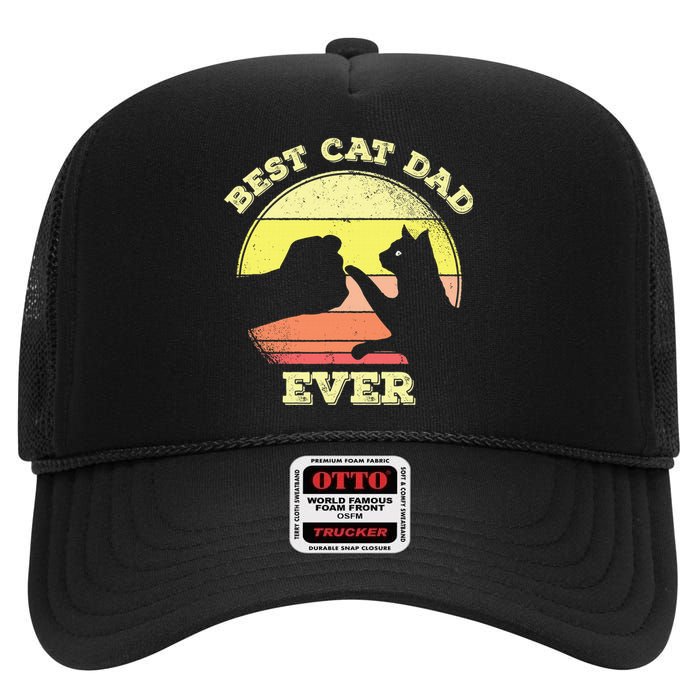 Best Cat Dad Ever Cute Cat Lover High Crown Mesh Back Trucker Hat