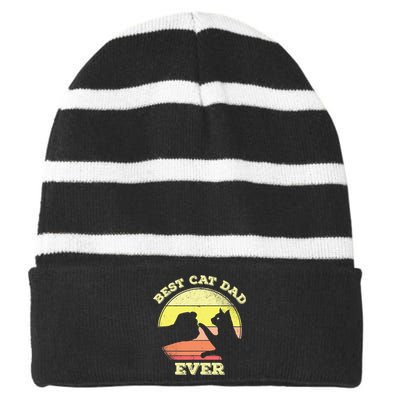 Best Cat Dad Ever Cute Cat Lover Striped Beanie with Solid Band