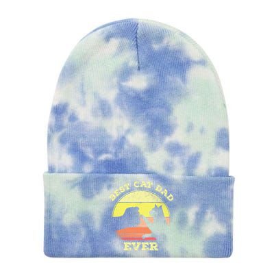 Best Cat Dad Ever Cute Cat Lover Tie Dye 12in Knit Beanie