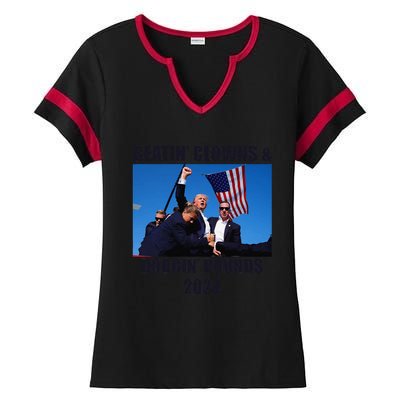 Beatin Clowns & Dodgin Rounds Donald Trump 2024 Fighting Ladies Halftime Notch Neck Tee