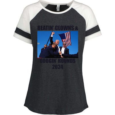 Beatin Clowns & Dodgin Rounds Donald Trump 2024 Fighting Enza Ladies Jersey Colorblock Tee