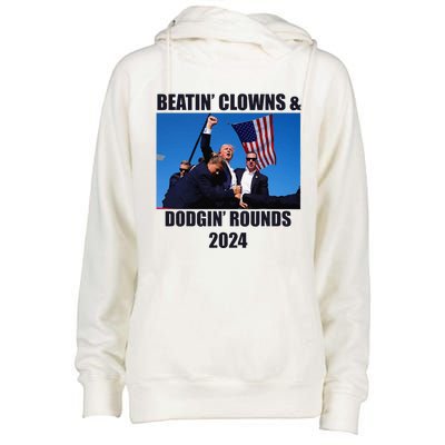 Beatin Clowns & Dodgin Rounds Donald Trump 2024 Fighting Womens Funnel Neck Pullover Hood