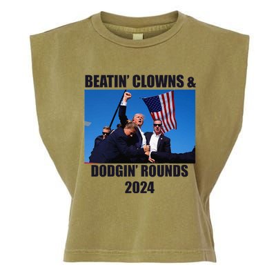 Beatin Clowns & Dodgin Rounds Donald Trump 2024 Fighting Garment-Dyed Women's Muscle Tee