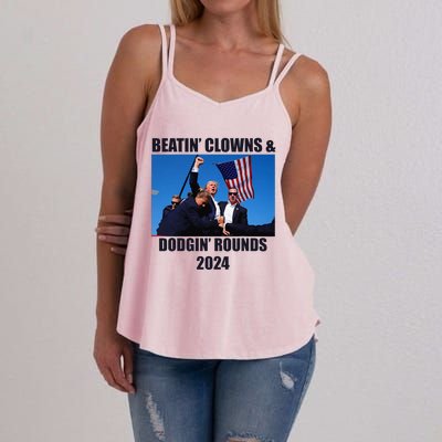 Beatin Clowns & Dodgin Rounds Donald Trump 2024 Fighting Women's Strappy Tank