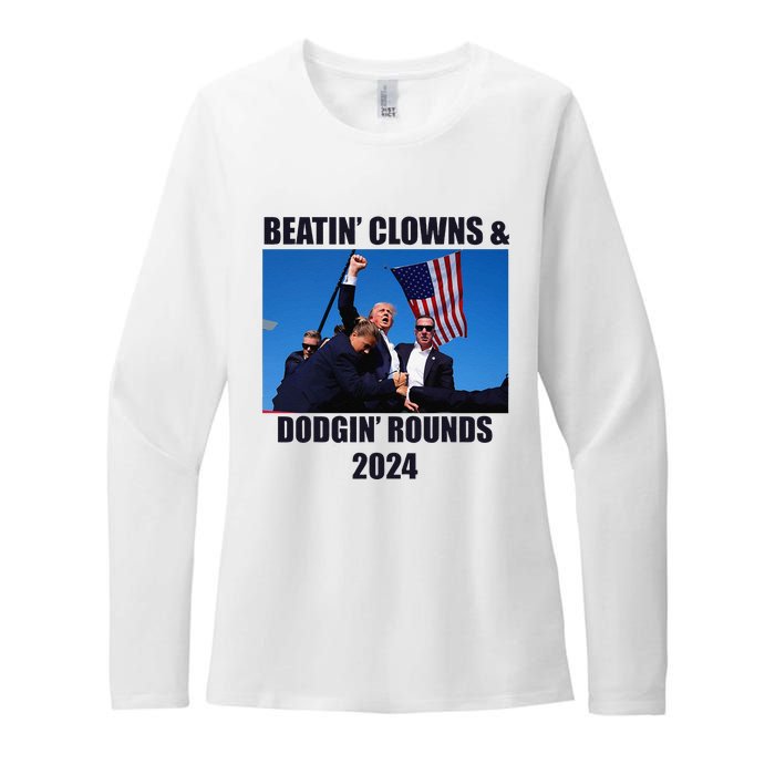 Beatin Clowns & Dodgin Rounds Donald Trump 2024 Fighting Womens CVC Long Sleeve Shirt