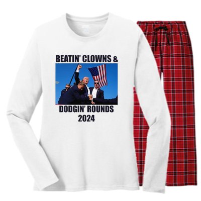 Beatin Clowns & Dodgin Rounds Donald Trump 2024 Fighting Women's Long Sleeve Flannel Pajama Set 