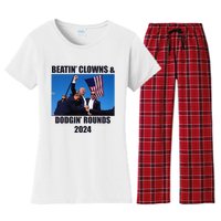 Beatin Clowns & Dodgin Rounds Donald Trump 2024 Fighting Women's Flannel Pajama Set