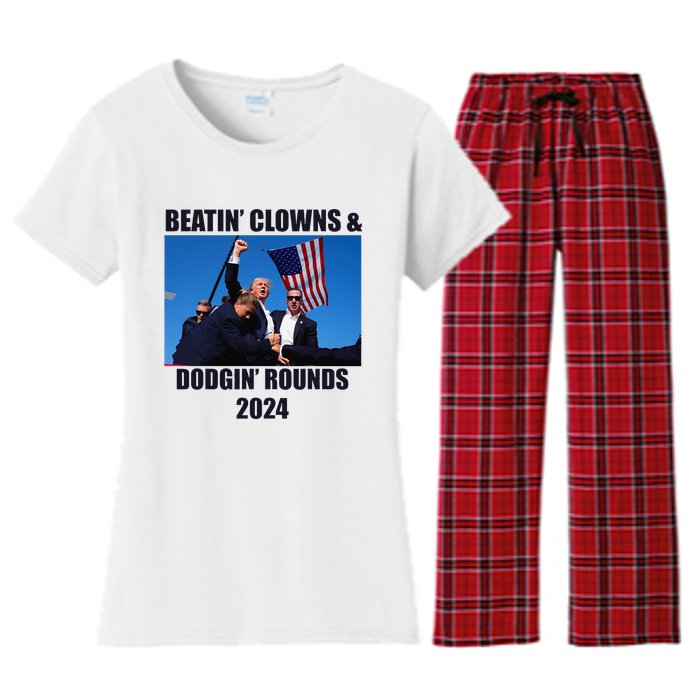 Beatin Clowns & Dodgin Rounds Donald Trump 2024 Fighting Women's Flannel Pajama Set