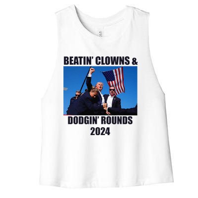 Beatin Clowns & Dodgin Rounds Donald Trump 2024 Fighting Women's Racerback Cropped Tank