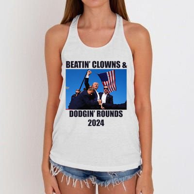 Beatin Clowns & Dodgin Rounds Donald Trump 2024 Fighting Women's Knotted Racerback Tank