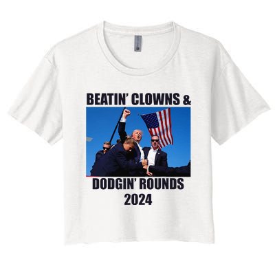 Beatin Clowns & Dodgin Rounds Donald Trump 2024 Fighting Women's Crop Top Tee