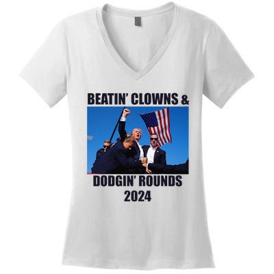 Beatin Clowns & Dodgin Rounds Donald Trump 2024 Fighting Women's V-Neck T-Shirt