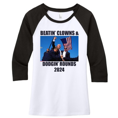 Beatin Clowns & Dodgin Rounds Donald Trump 2024 Fighting Women's Tri-Blend 3/4-Sleeve Raglan Shirt