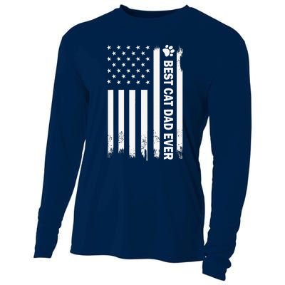 Best Cat Dad Ever US Flag For Cat Dad Fathers Day Cooling Performance Long Sleeve Crew