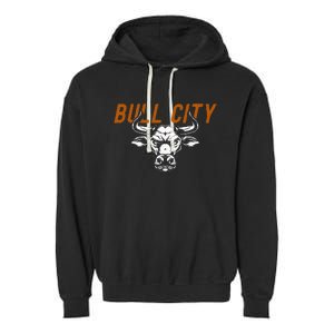 Bull City Durham Nc 919 North Carolina Bull Head Garment-Dyed Fleece Hoodie