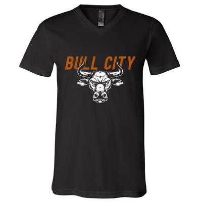 Bull City Durham Nc 919 North Carolina Bull Head V-Neck T-Shirt