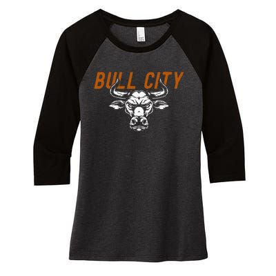 Bull City Durham Nc 919 North Carolina Bull Head Women's Tri-Blend 3/4-Sleeve Raglan Shirt