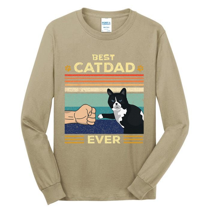 Best Cat Dad Ever Vintage Retro Cat Gifts Fathers Day Tall Long Sleeve T-Shirt