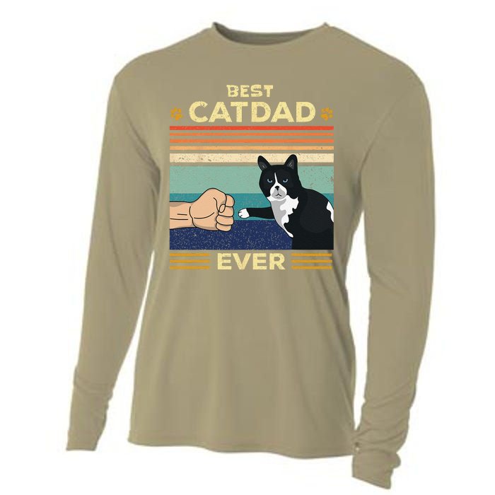 Best Cat Dad Ever Vintage Retro Cat Gifts Fathers Day Cooling Performance Long Sleeve Crew