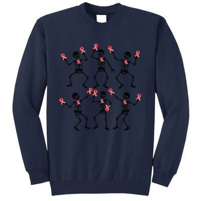 Breast Cancer Dancing Skeleton Pin.K Ribbon Halloween 2024 Tall Sweatshirt