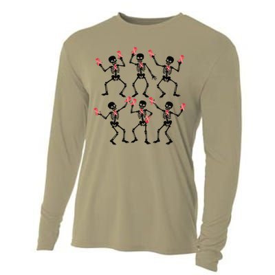 Breast Cancer Dancing Skeleton Pin.K Ribbon Halloween 2024 Cooling Performance Long Sleeve Crew