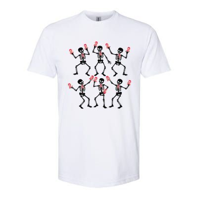 Breast Cancer Dancing Skeleton Pin.K Ribbon Halloween 2024 Softstyle CVC T-Shirt