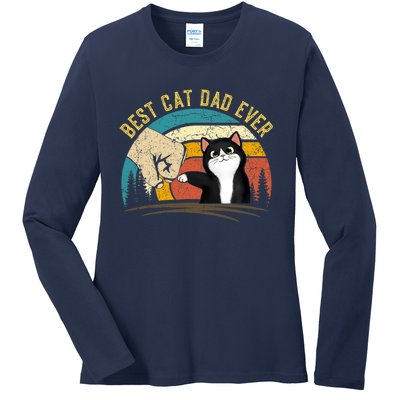 Best Cat Dad Ever Tee Funny Cat Daddy Father's Day Ladies Long Sleeve Shirt